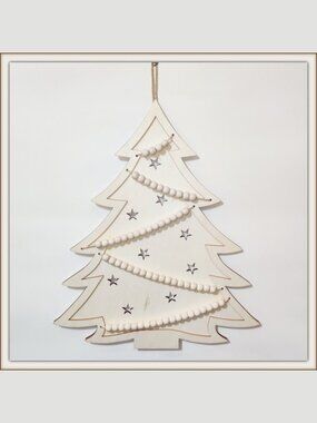DIY Unfinished Wood Christmas Tree w/Beaded Garland, Cutout Stars by Make Market